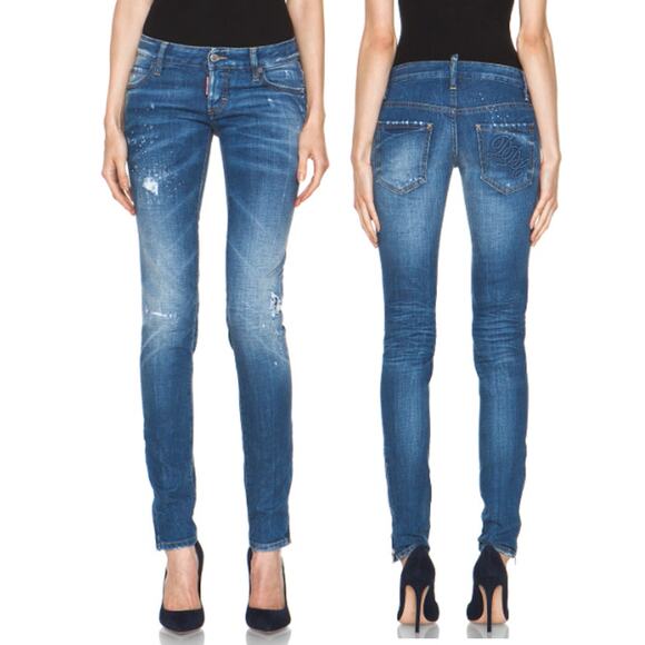 NWT Dsquared2 Button Fly Super Slim Distressed Skinny Jeans Blue Women's Size 30 - Picture 1 of 8